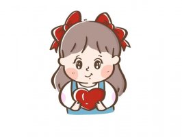 拿著愛心的可愛小女孩簡筆畫
