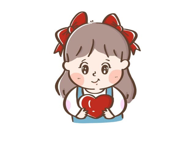拿著愛心的可愛小女孩簡筆畫