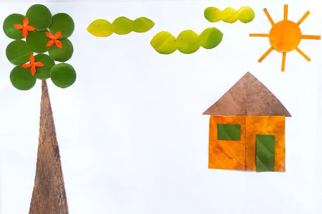兒童樹(shù)葉粘貼畫(huà)大自然風(fēng)景畫(huà)