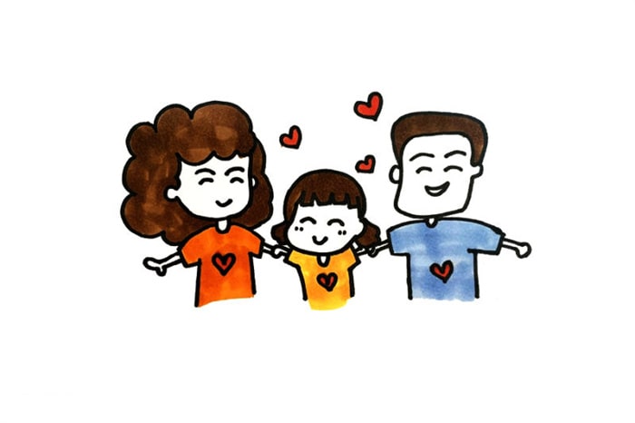 一家三口全家福簡筆畫怎么畫圖片