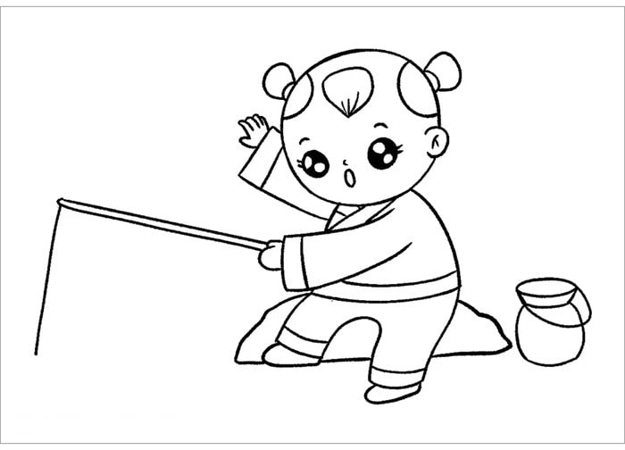 小兒垂釣古詩配畫