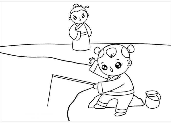 小兒垂釣古詩配畫