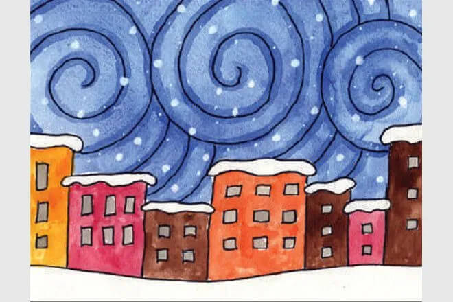 下雪后的城市簡筆畫