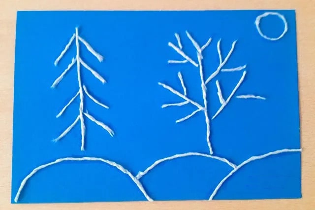 紙巾拼貼畫(huà)冬天積雪的大地風(fēng)景畫(huà)