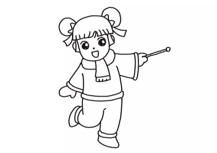 提著燈籠的小女孩簡筆畫怎么畫