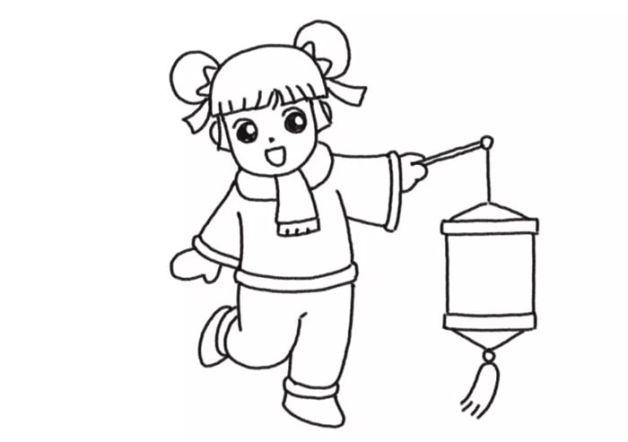 提著燈籠的小女孩簡筆畫怎么畫
