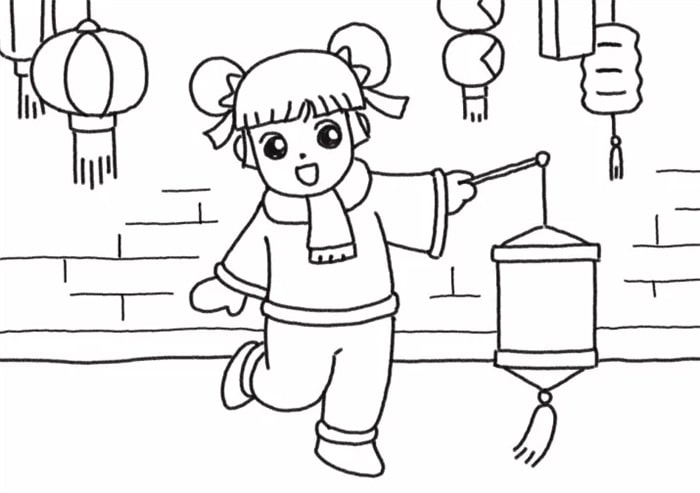 提著燈籠的小女孩簡筆畫怎么畫