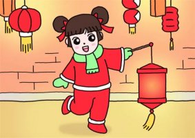 提著燈籠的小女孩簡筆畫怎么畫