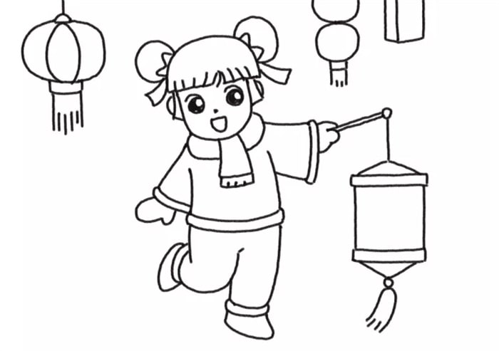 提著燈籠的小女孩簡筆畫怎么畫