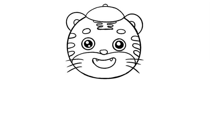 2022虎年穿新年裝拜年的小老虎簡筆畫