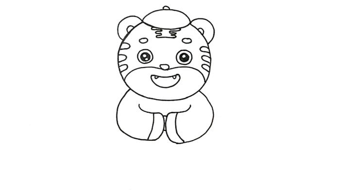 2022虎年穿新年裝拜年的小老虎簡筆畫
