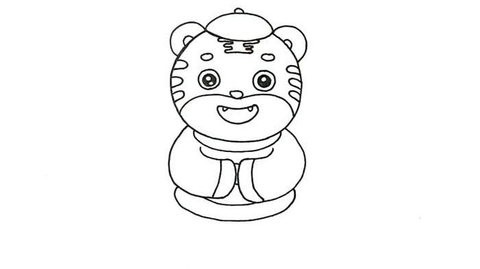2022虎年穿新年裝拜年的小老虎簡筆畫