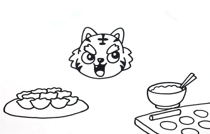 2022小老虎包餃子兒童畫