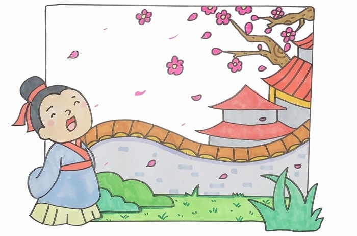 大林寺桃花古詩配畫