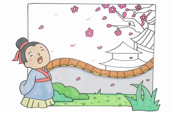 大林寺桃花古詩配畫