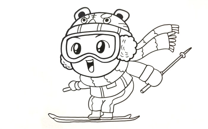 滑雪卡通人物簡筆畫教程圖片