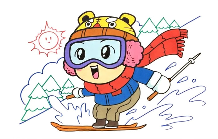 滑雪卡通人物簡筆畫教程圖片