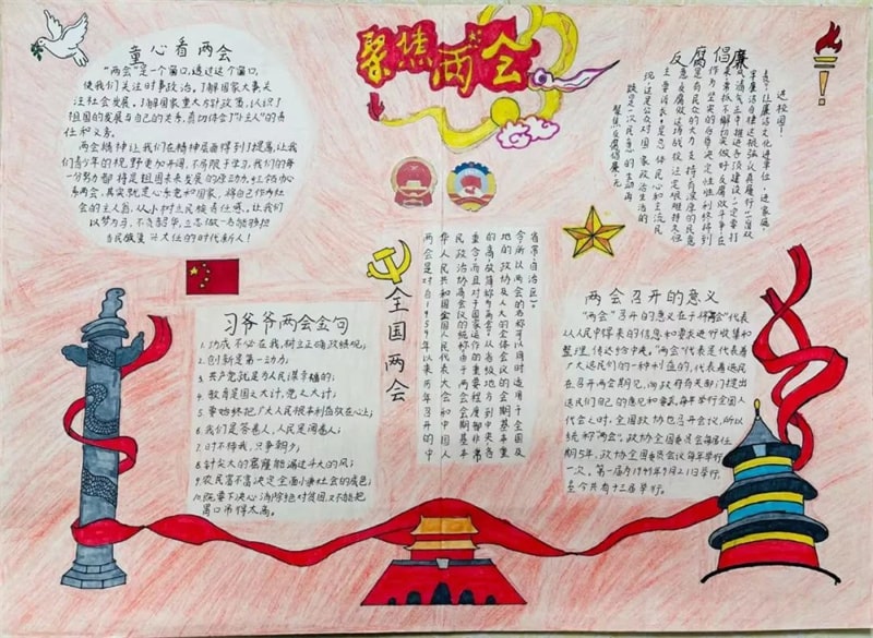紅領(lǐng)巾看兩會手抄報圖片
