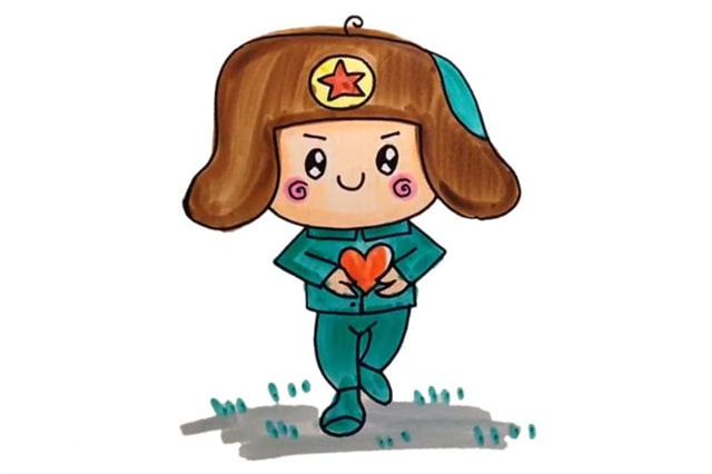 捧著愛心的雷鋒簡筆畫怎么畫