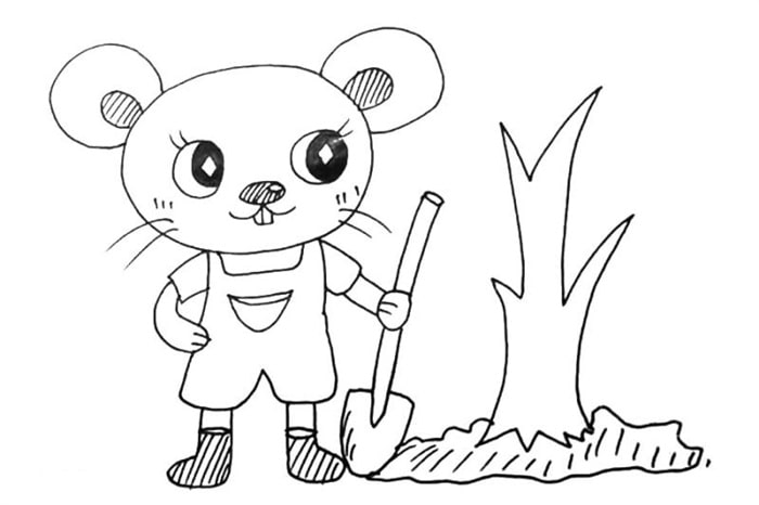 小老鼠植樹節(jié)簡(jiǎn)筆畫