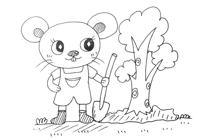 小老鼠植樹節(jié)簡(jiǎn)筆畫