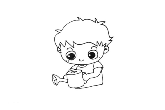 植樹(shù)節(jié)簡(jiǎn)筆畫(huà) 小男孩給小樹(shù)澆水