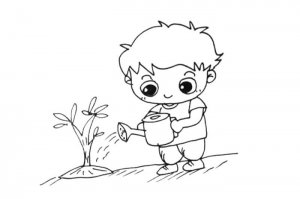 植樹(shù)節(jié)簡(jiǎn)筆畫(huà) 小男孩給小樹(shù)澆水