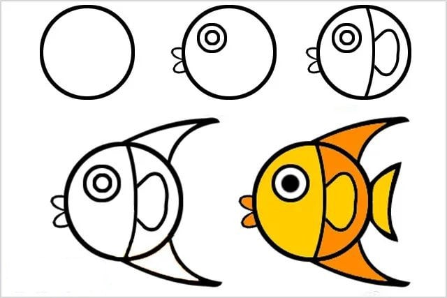 6種創(chuàng)意幾何圖形畫(huà)魚(yú)