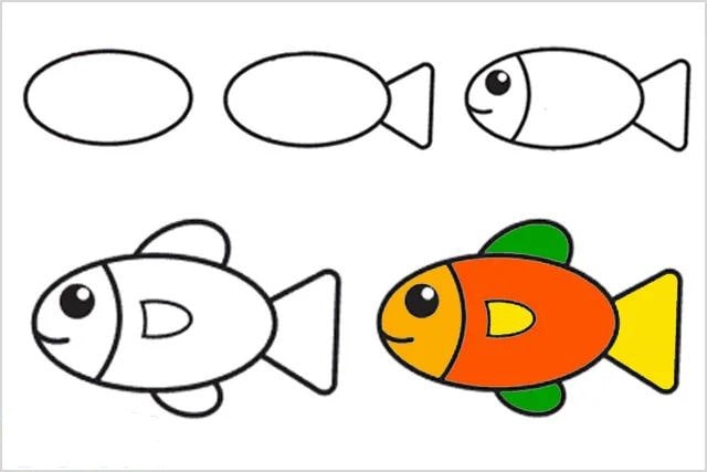 6種創(chuàng)意幾何圖形畫(huà)魚(yú)