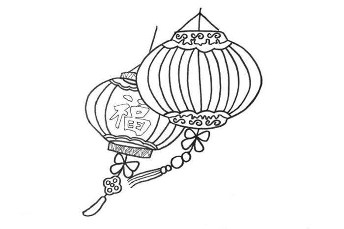 兩只漂亮的大紅燈籠簡筆畫怎么畫