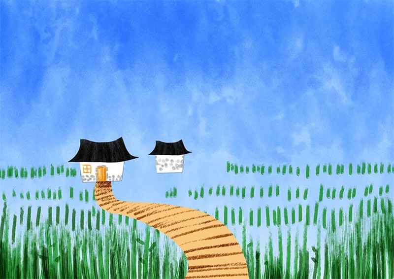 春天水粉風景畫作品圖片《油菜花》