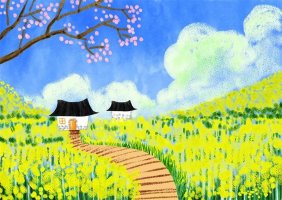 春天水粉風(fēng)景畫(huà)作品圖片《油菜花》