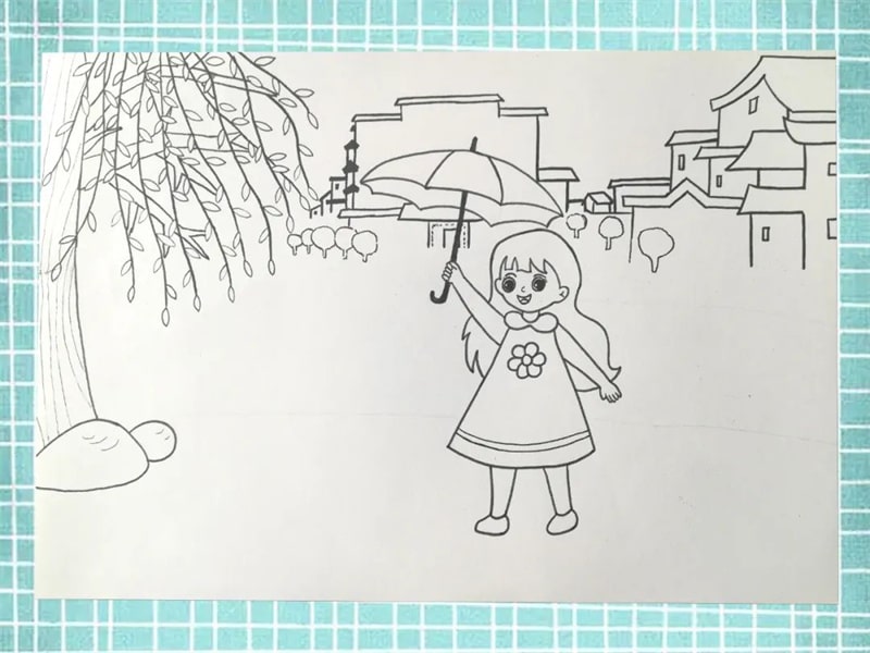 清明節(jié)的兒童畫(huà)圖片《清明時(shí)節(jié)雨紛紛》